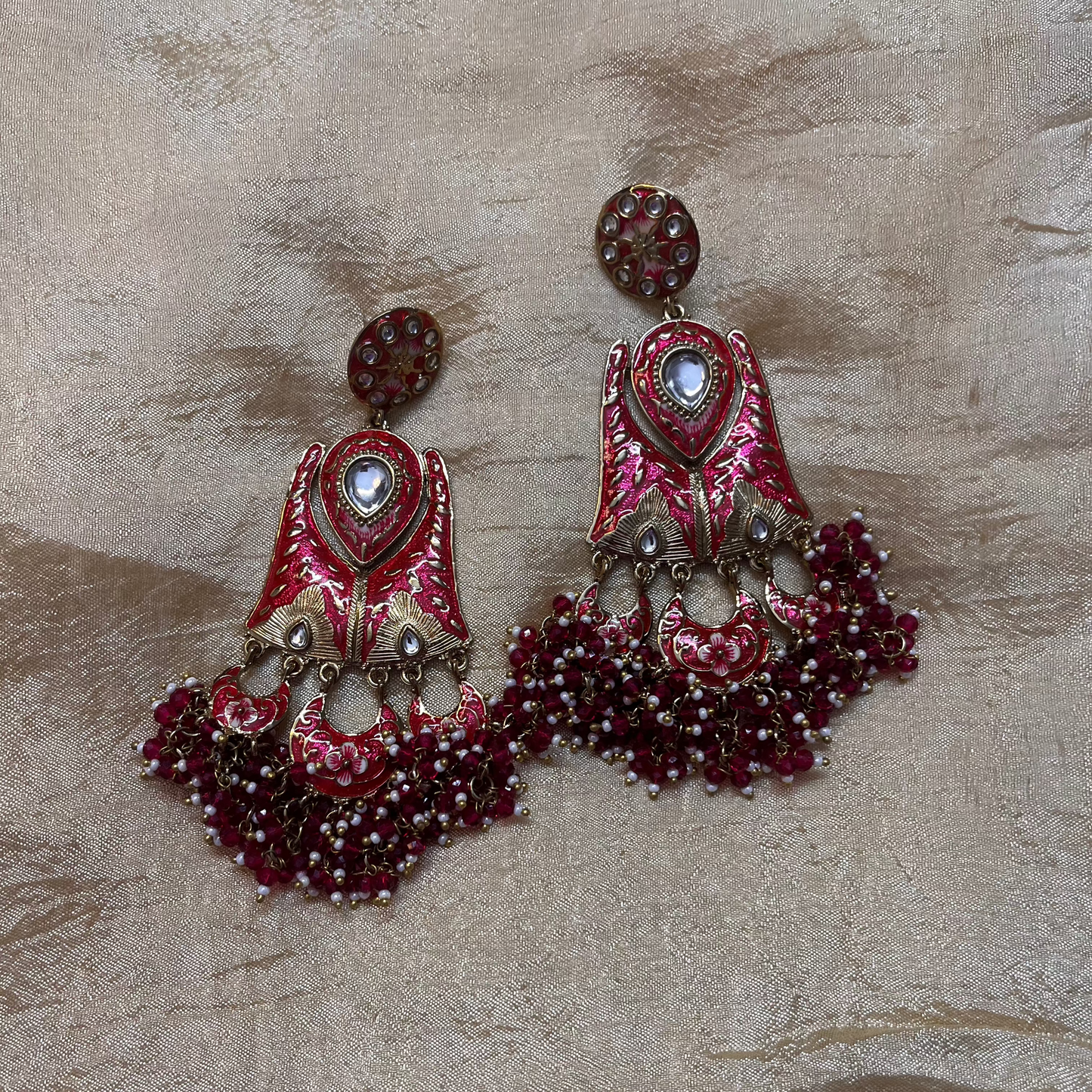 Ananta Kundan Red Dangler Earrings