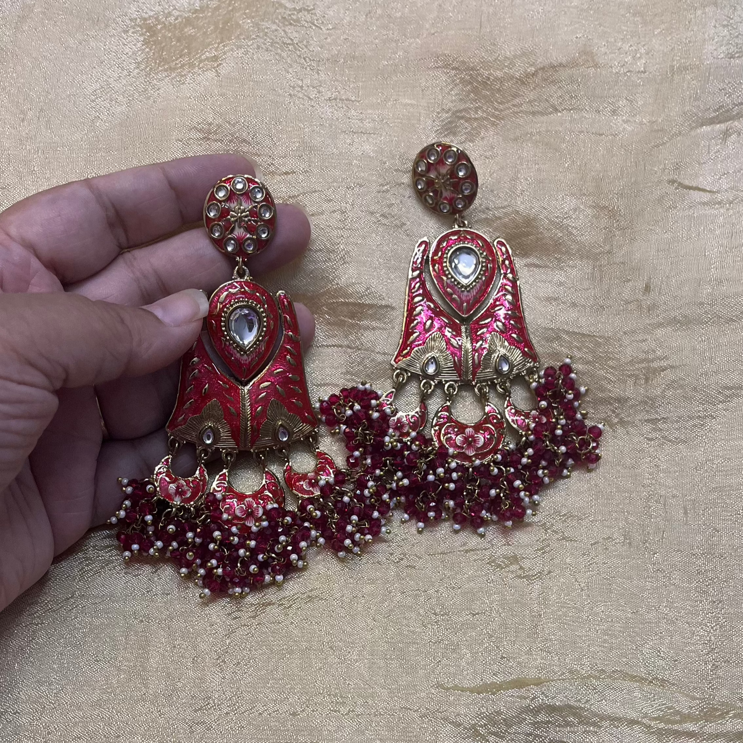 Ananta Kundan Red Dangler Earrings