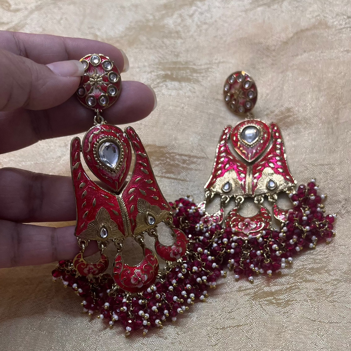 Ananta Kundan Red Dangler Earrings