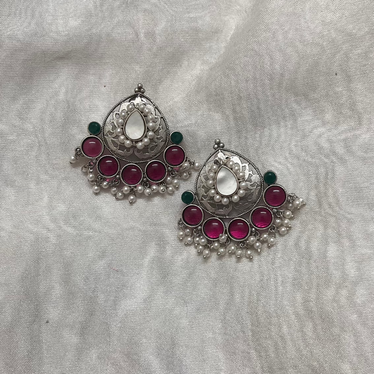 Aarya Ruby Kundan stud earrings with beautiful pearl drops