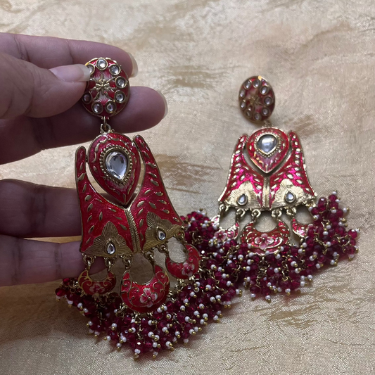 Ananta Kundan Red Dangler Earrings