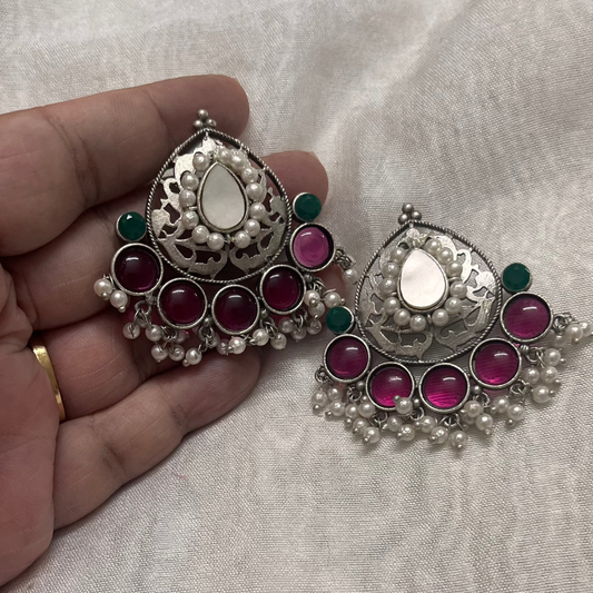 Aarya Ruby Kundan stud earrings with beautiful pearl drops